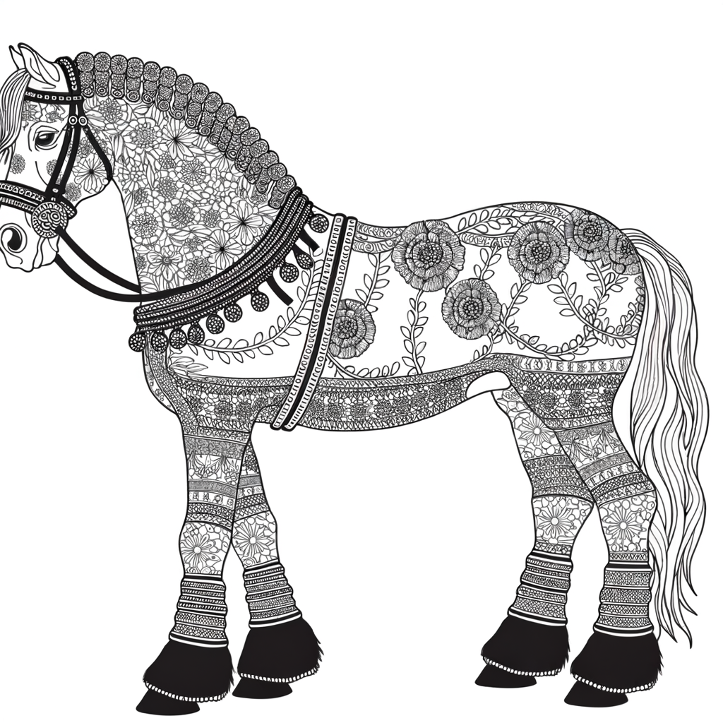 Coloriage Coloriage Cheval Orné gratuit à imprimer