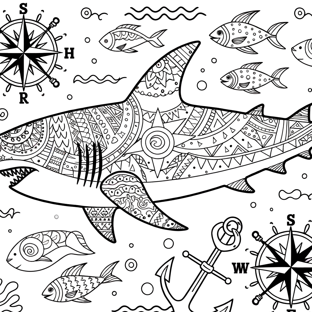 Coloriage Coloriage Requin Orné gratuit à imprimer