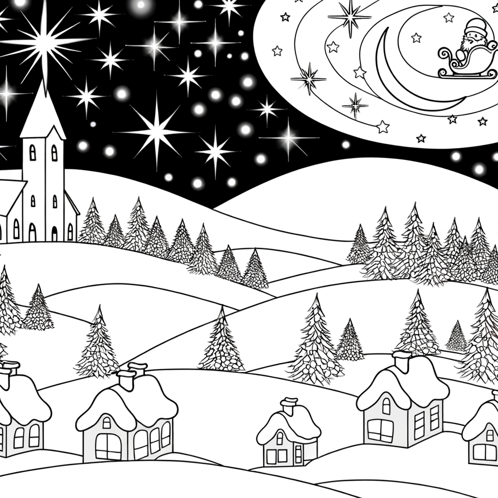 Coloriage Nuit de Noël Étoilée gratuit à imprimer