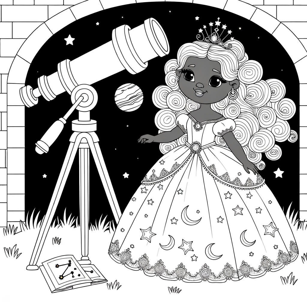 Coloriage Coloriage Princesse Astronomie gratuit à imprimer