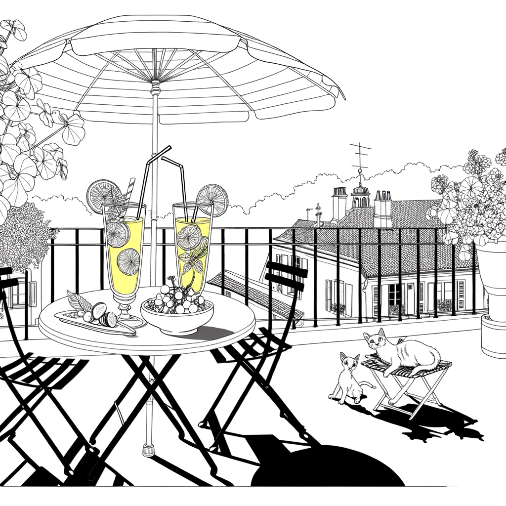 Coloriage Apéro Vacances en Terrasse gratuit à imprimer