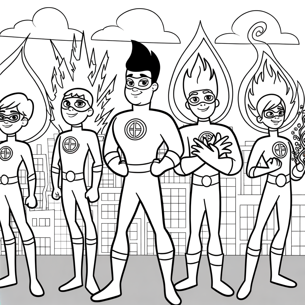 Coloriage Coloriage Équipe de Super-Héros gratuit à imprimer