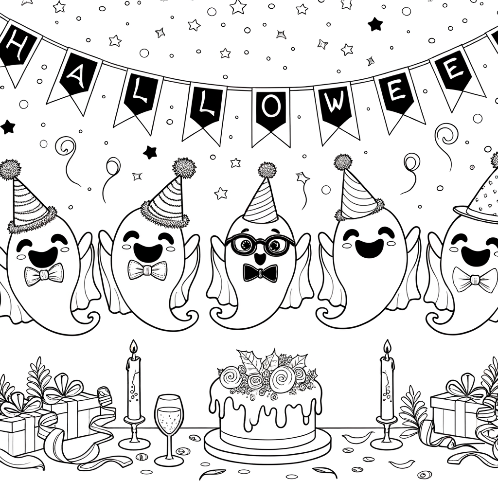 Coloriage Fantômes Joyeux en Fête gratuit à imprimer