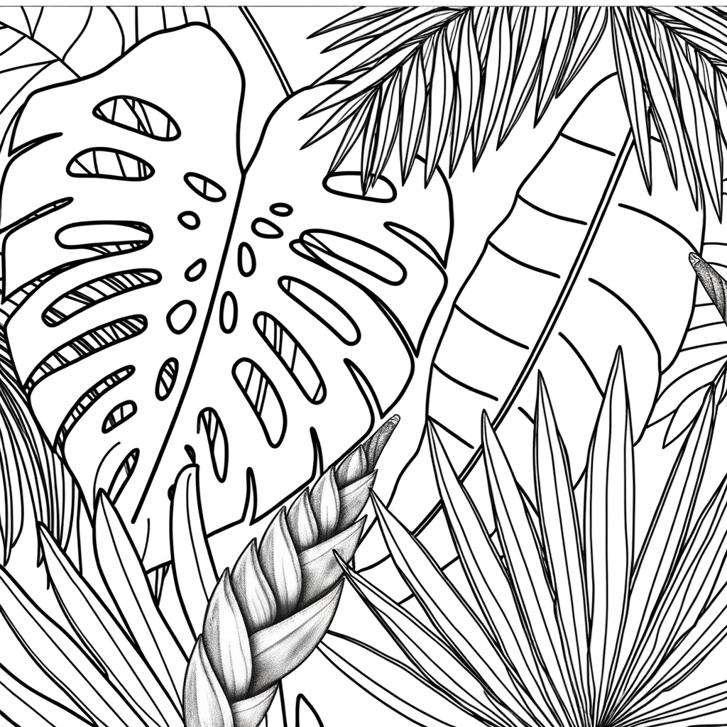 Coloriage Composition Végétale Tropicale gratuit à imprimer