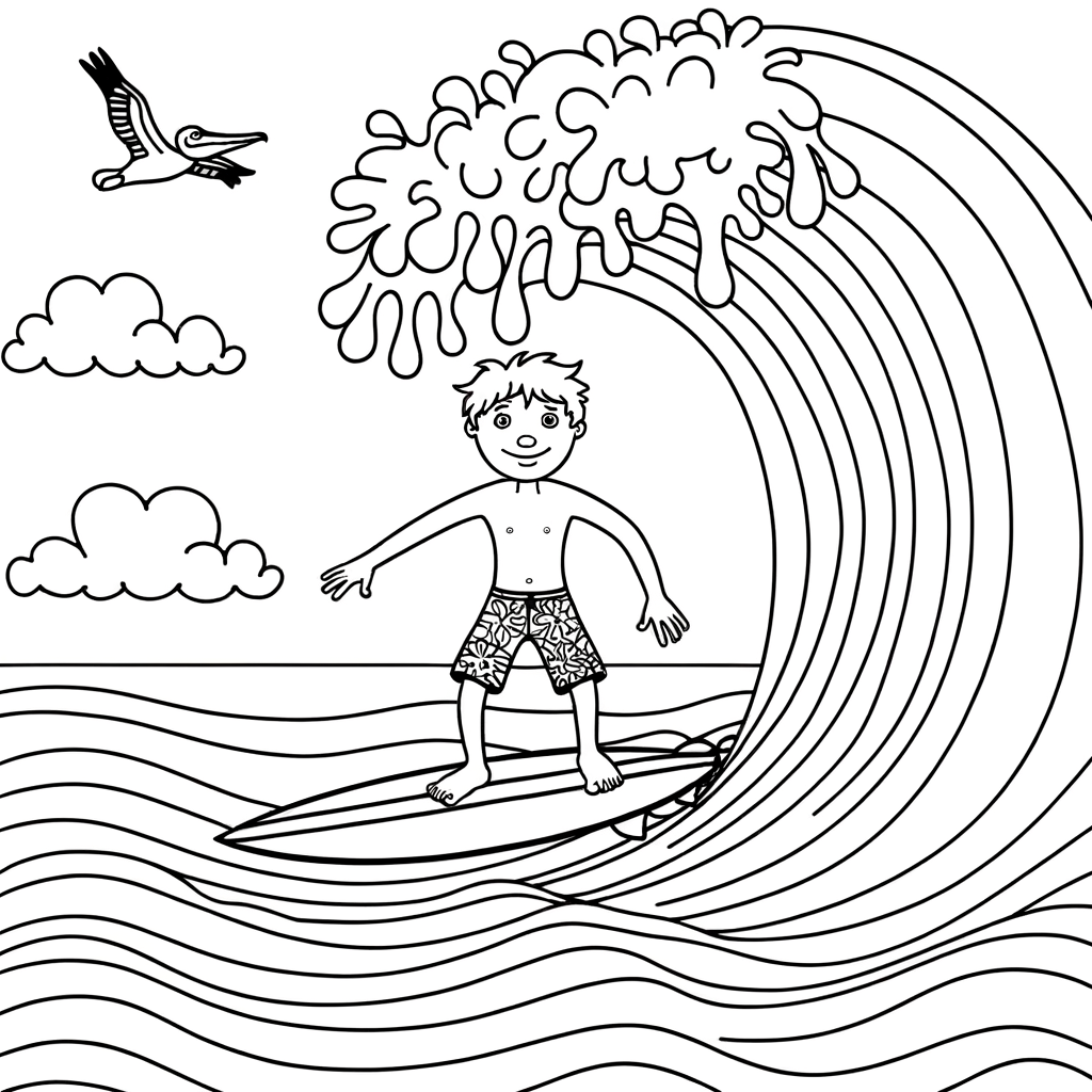 Coloriage Surf sur les Vagues gratuit à imprimer