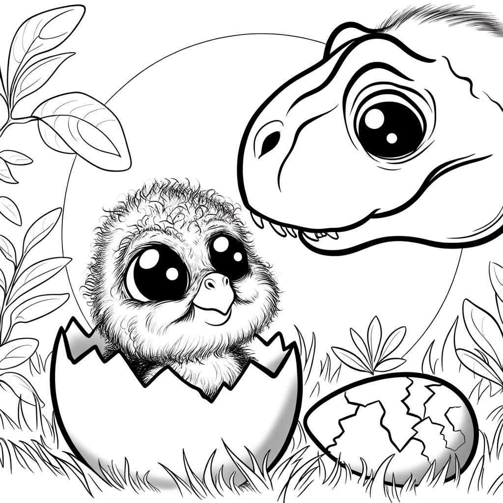 Coloriage Dino Bébé avec Maman gratuit à imprimer