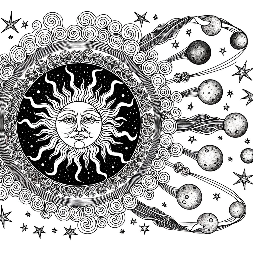 Coloriage Mandala Cosmique Lune et Étoiles gratuit à imprimer