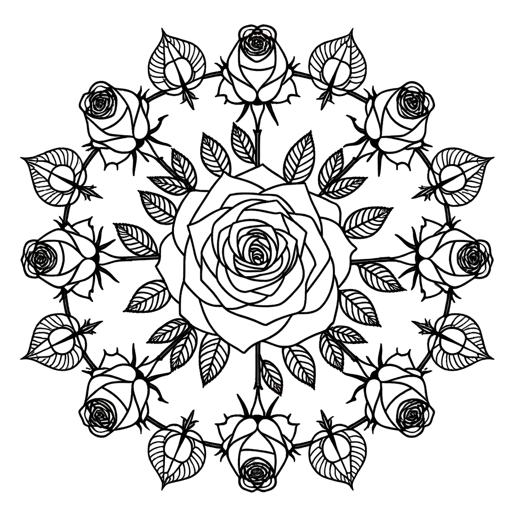 Coloriage Mandala Roses et Épines gratuit à imprimer