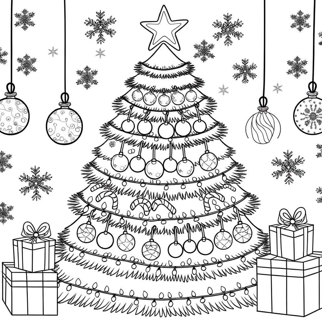 Coloriage Sapin de Noël Décoré gratuit à imprimer