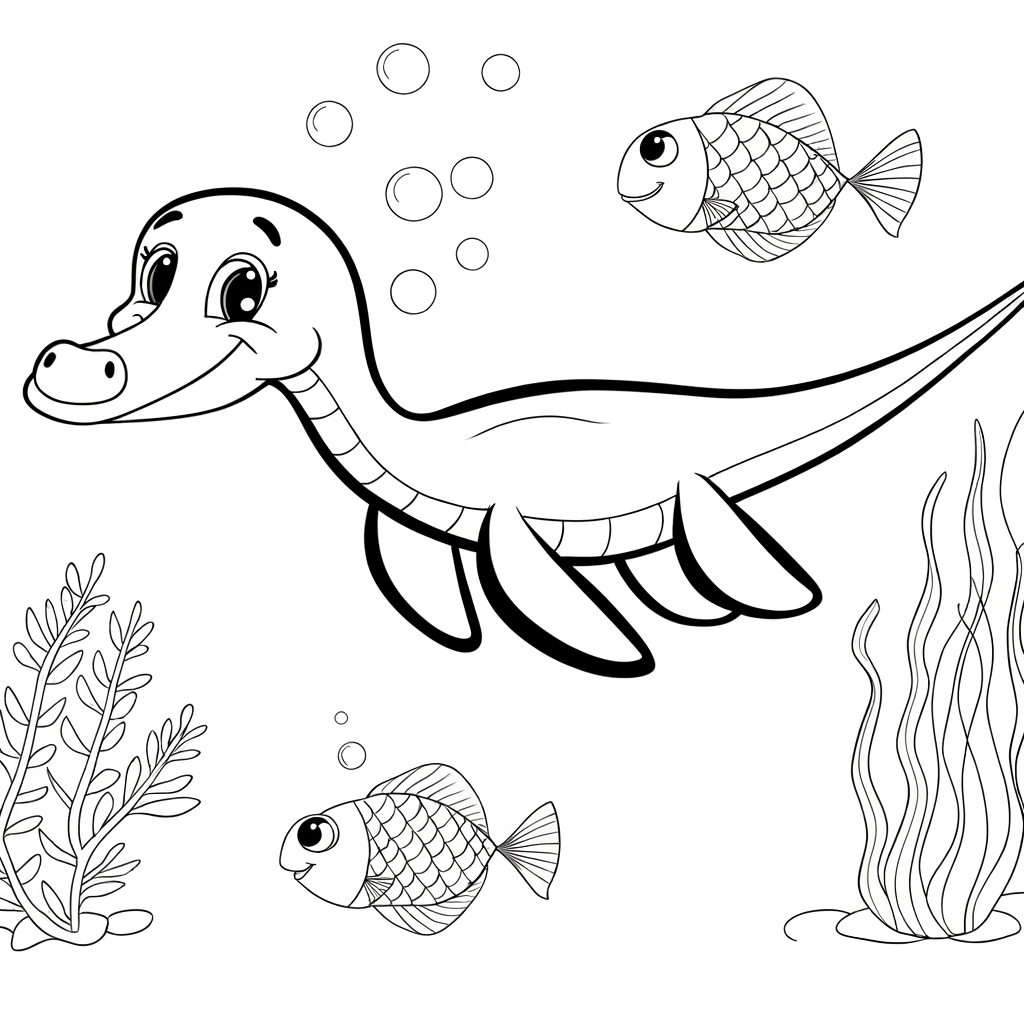 Coloriage Coloriage Plésiosaure Nageur gratuit à imprimer