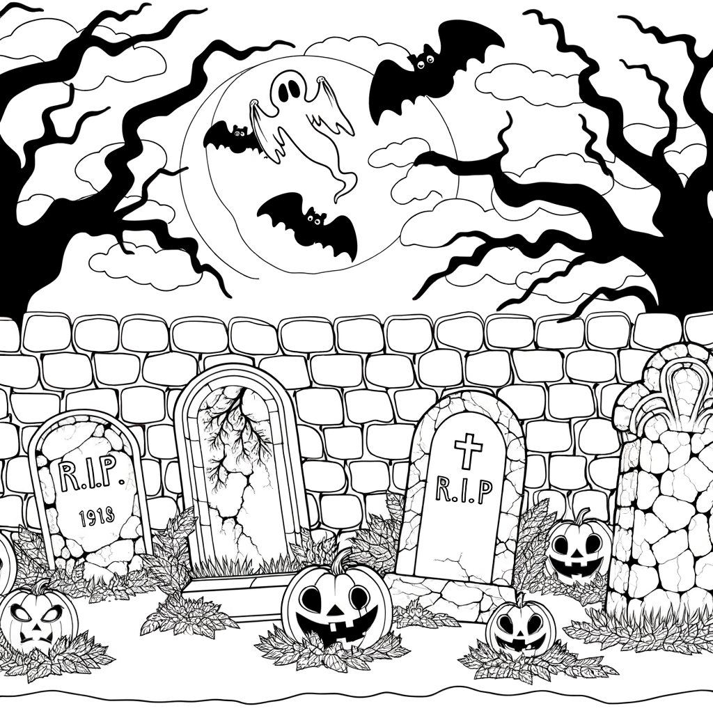 Coloriage Cimetière de Nuit gratuit à imprimer
