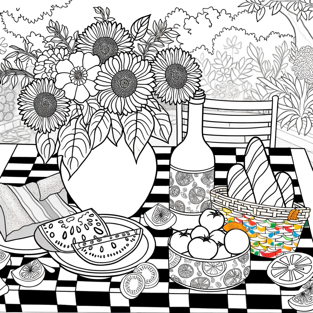 Coloriage Décor de Table Estivale gratuit à imprimer