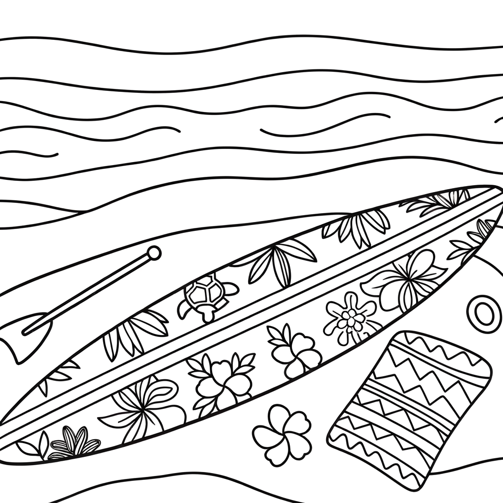 Coloriage Planche de Surf Décorée gratuit à imprimer