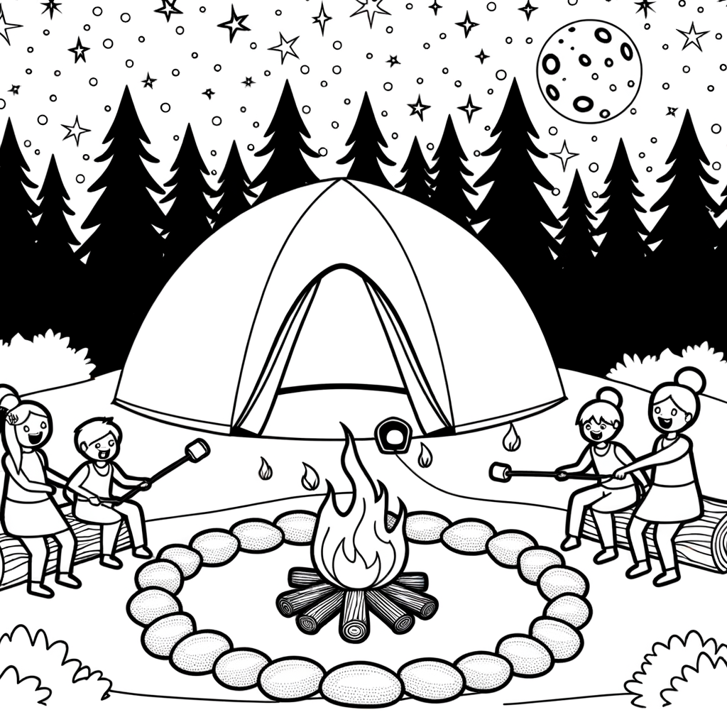 Coloriage Camping sous les Étoiles gratuit à imprimer