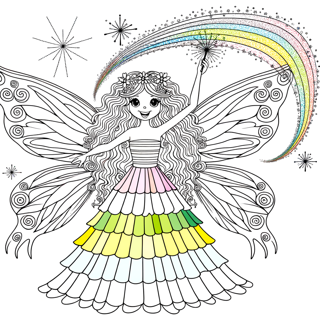 Coloriage Coloriage Fée Arc-en-Ciel Brillant gratuit à imprimer