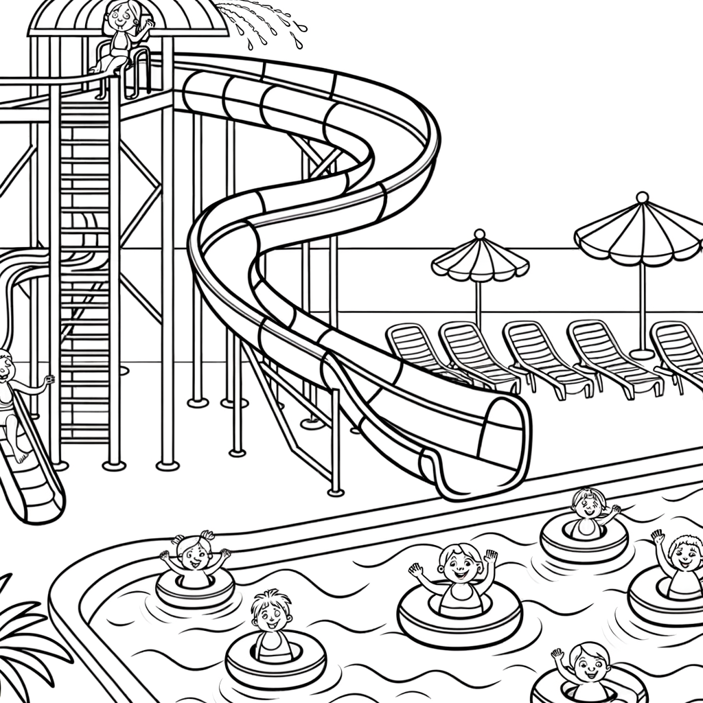 Coloriage Aquapark et Toboggan gratuit à imprimer