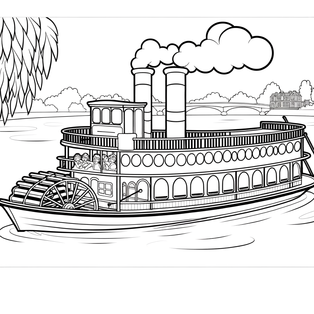 Coloriage Coloriage Bateau à Vapeur gratuit à imprimer