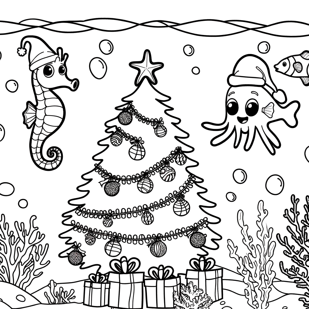 Coloriage Noël Sous-Marin gratuit à imprimer