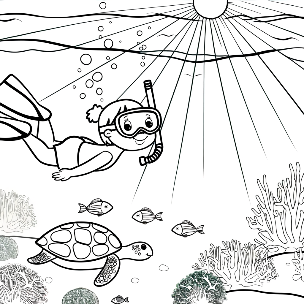 Coloriage Snorkeling Sous-Marin gratuit à imprimer