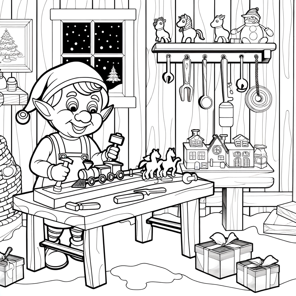 Coloriage Elfe Fabricant de Jouets gratuit à imprimer