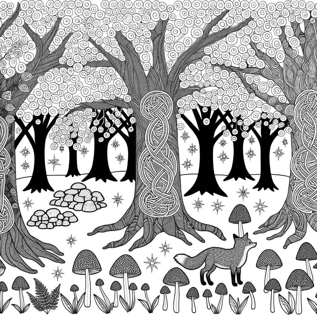 Coloriage Coloriage Renard dans la Forêt Ornée gratuit à imprimer