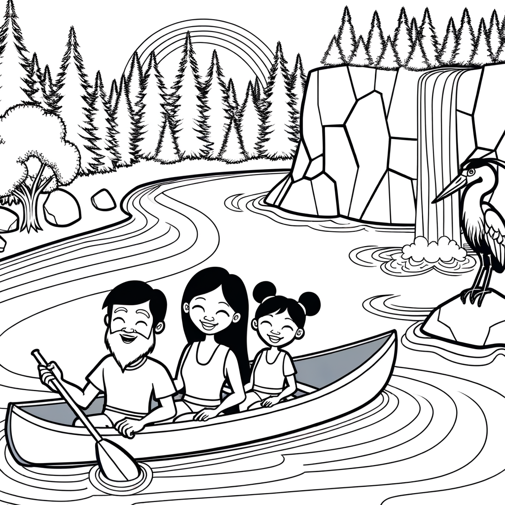 Coloriage Canoë sur la Rivière gratuit à imprimer