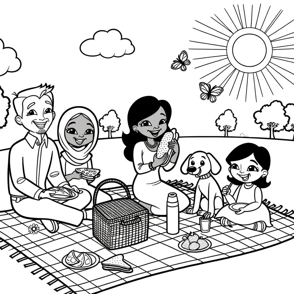 Coloriage Picnic en Famille gratuit à imprimer