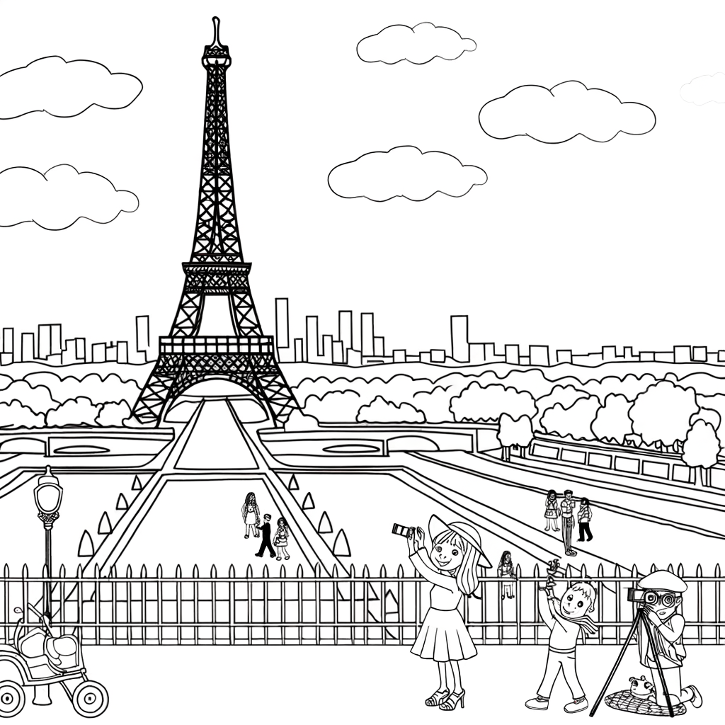 Coloriage Vacances Paris Tour Eiffel gratuit à imprimer