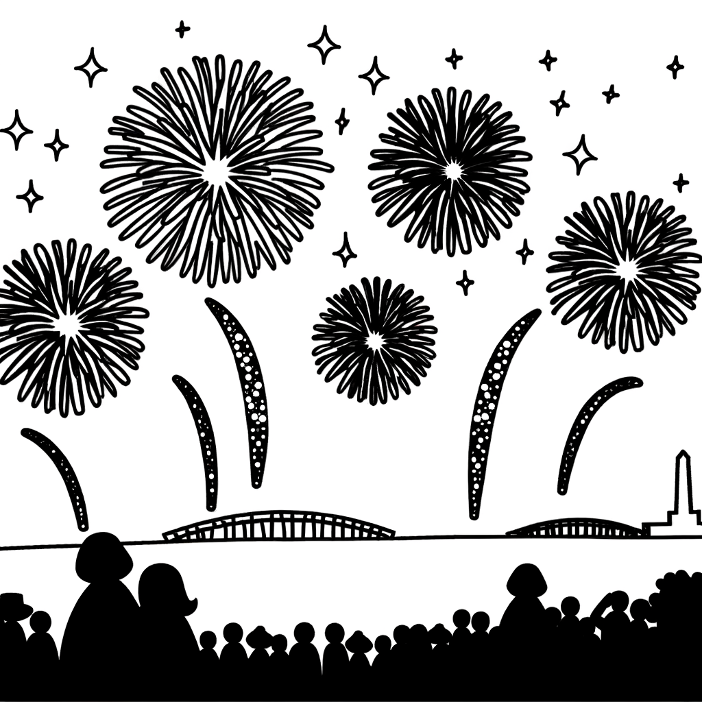 Coloriage Feux d'Artifice du 14 Juillet gratuit à imprimer