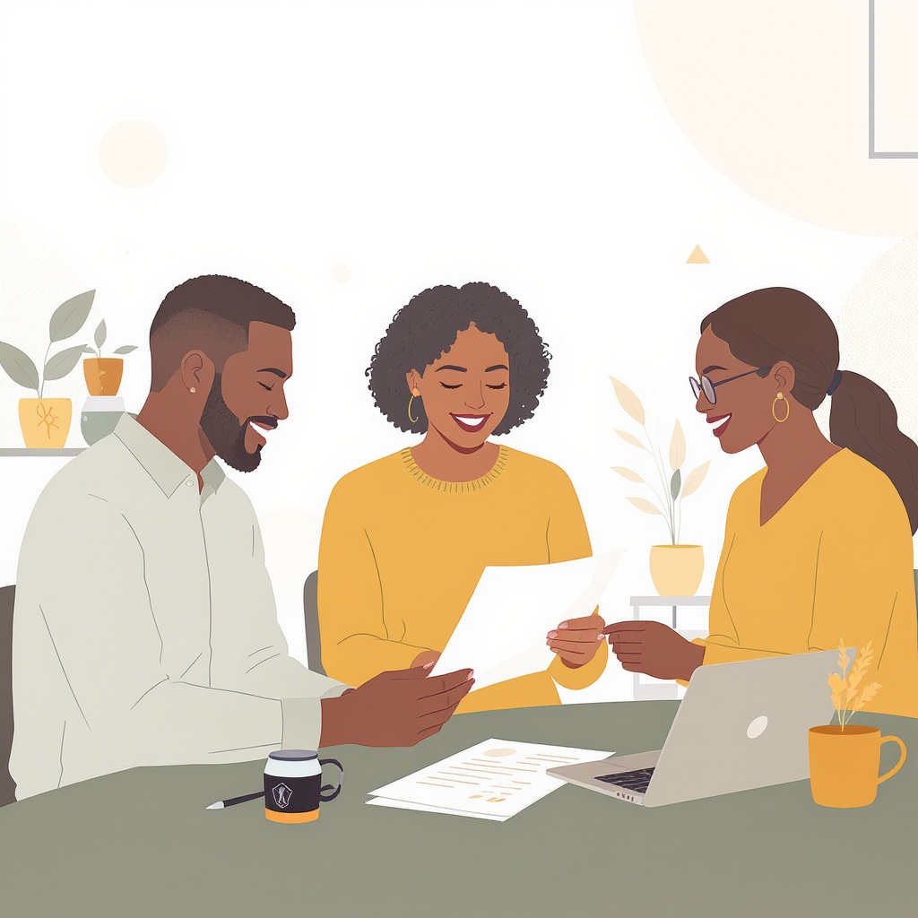 Small team reviewing health insurance options together