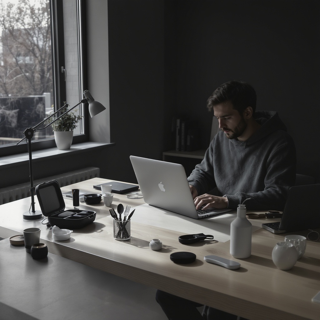 Product design workspace with prototypes
