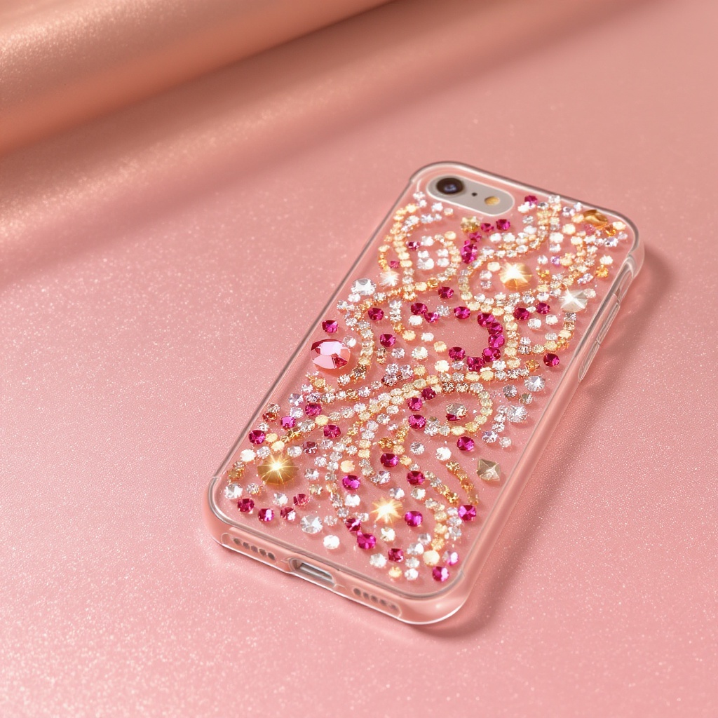 Rhinestone bedazzled phone case with crystal pattern — beginner project