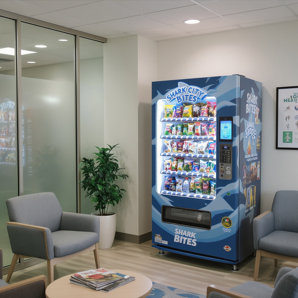 Shark City Bites vending machine in the Milpitas Medical Plaza, Milpitas