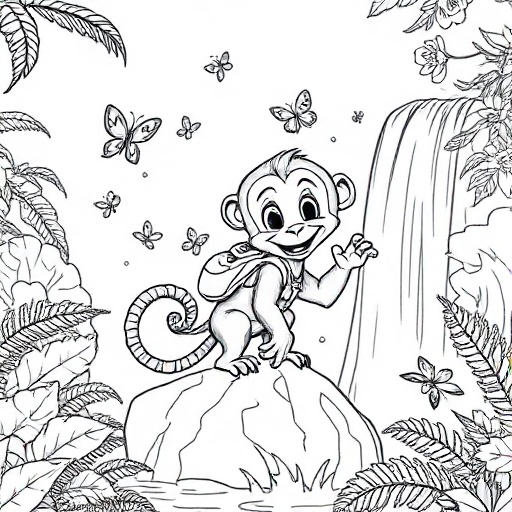 Zip Explores the Waterfall — coloring page