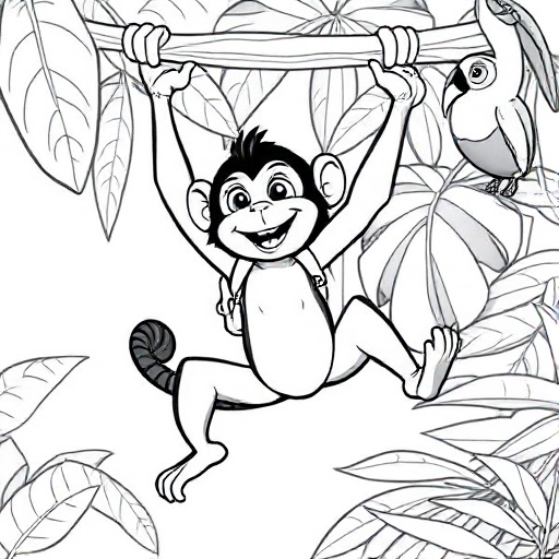 Zip Swings Through the Jungle — coloring page