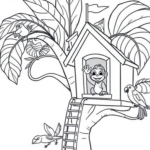 Zip in the Treetop Hideout — coloring page