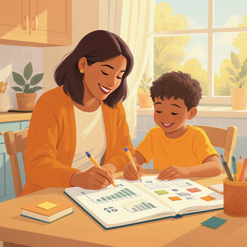 Parent and child doing math homework together