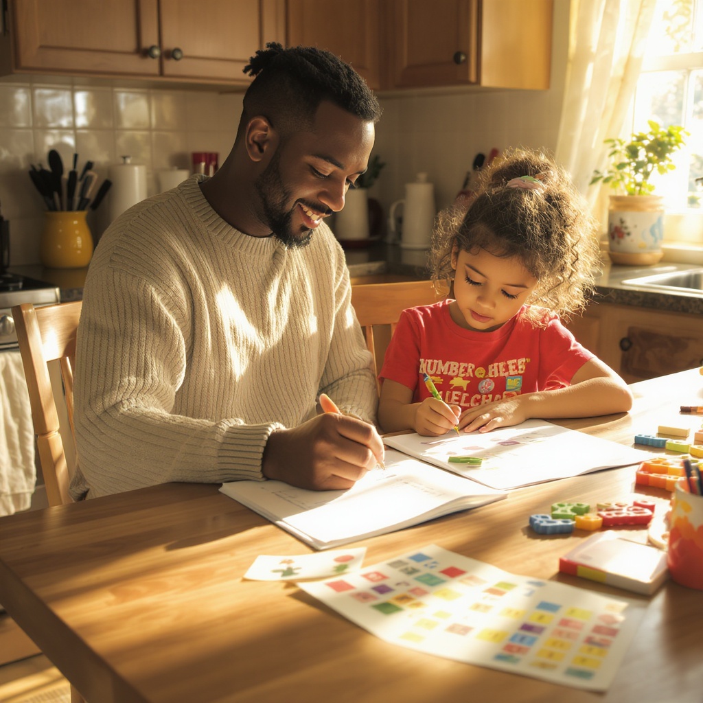 Parent and child doing math together