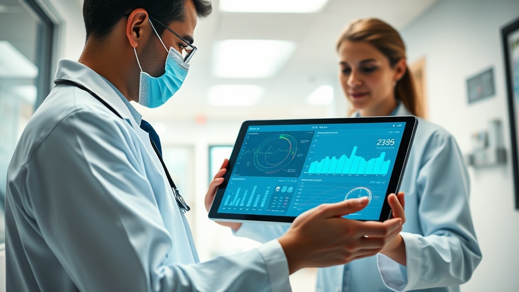 Professional reviewing AI diagnostic results on tablet representing agency credibility and expertise