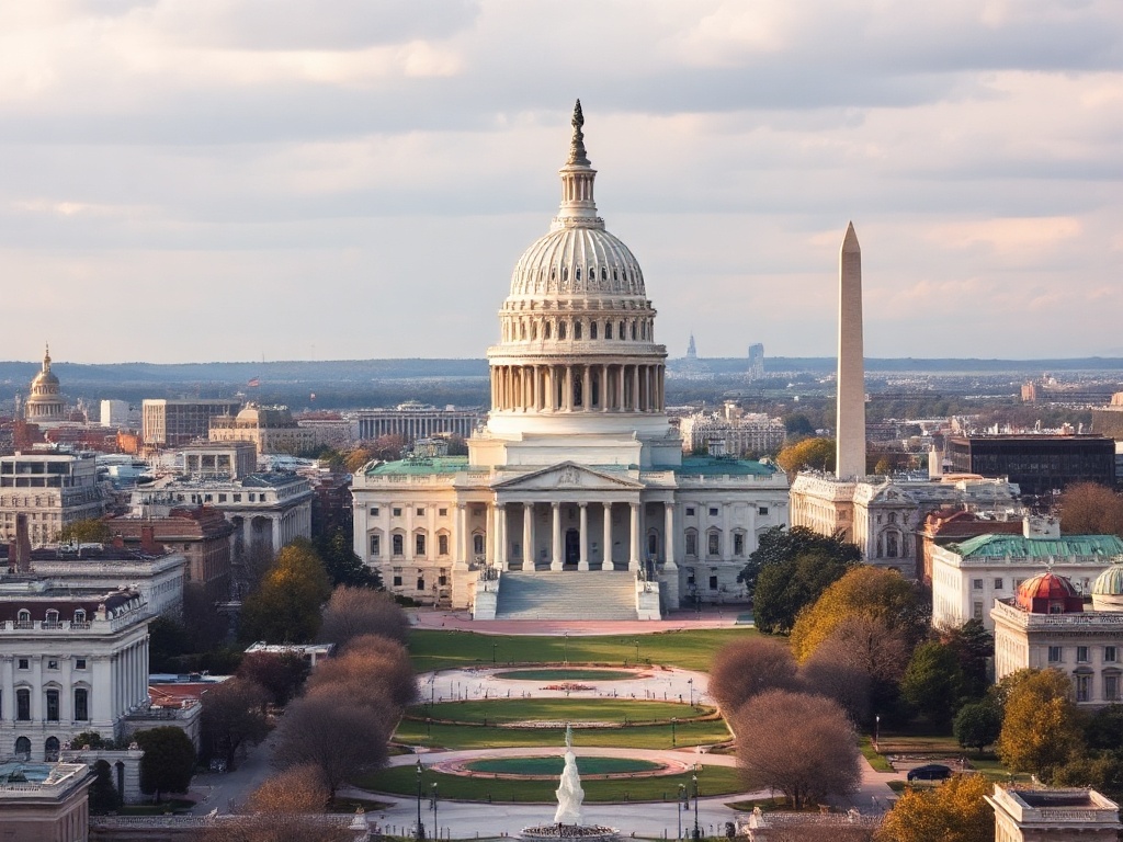 Washington DC skyline with the US Capitol Building and the National Mall