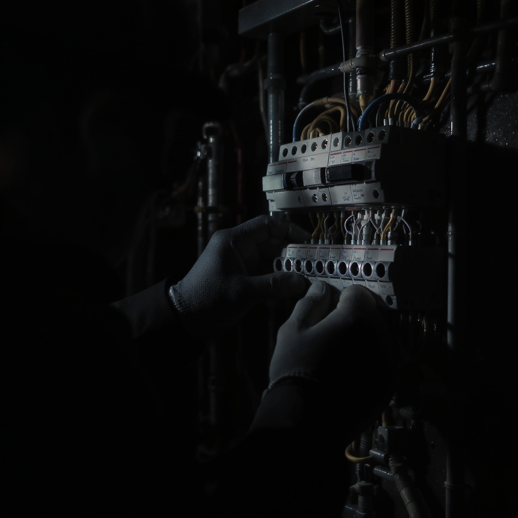 Electrician installing electrical panel