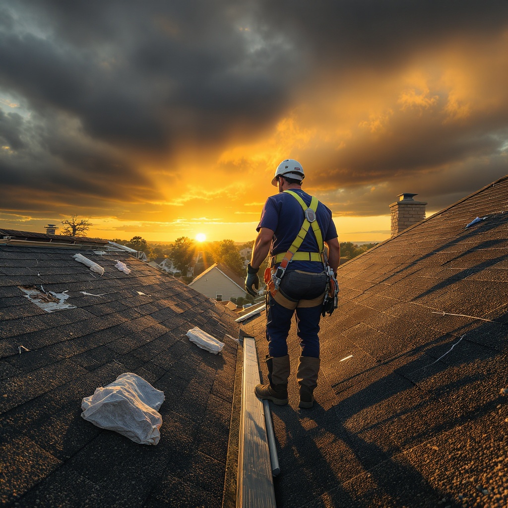 Roofer working on residential roof