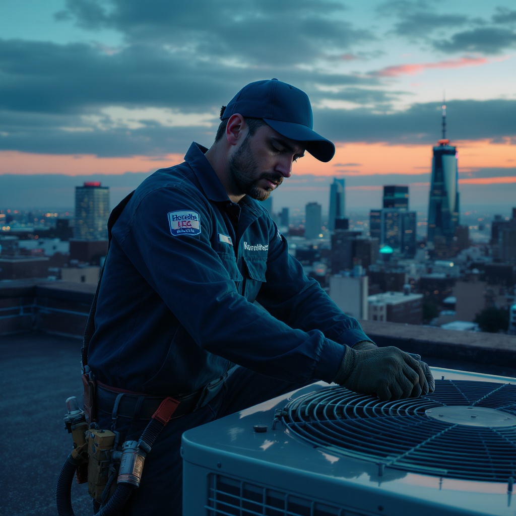 HVAC technician on rooftop