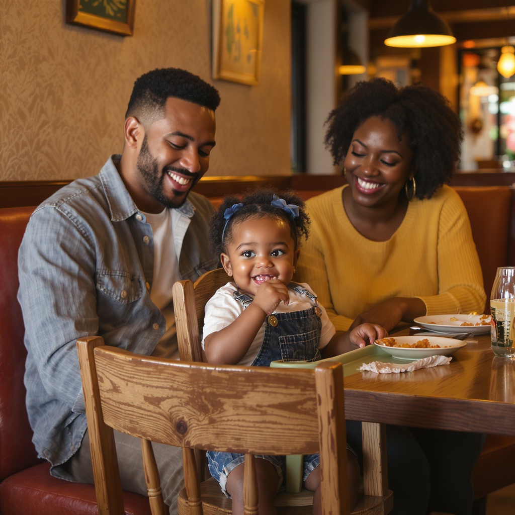Family using SNAPPi at a restaurant — happy, relaxed mealtime