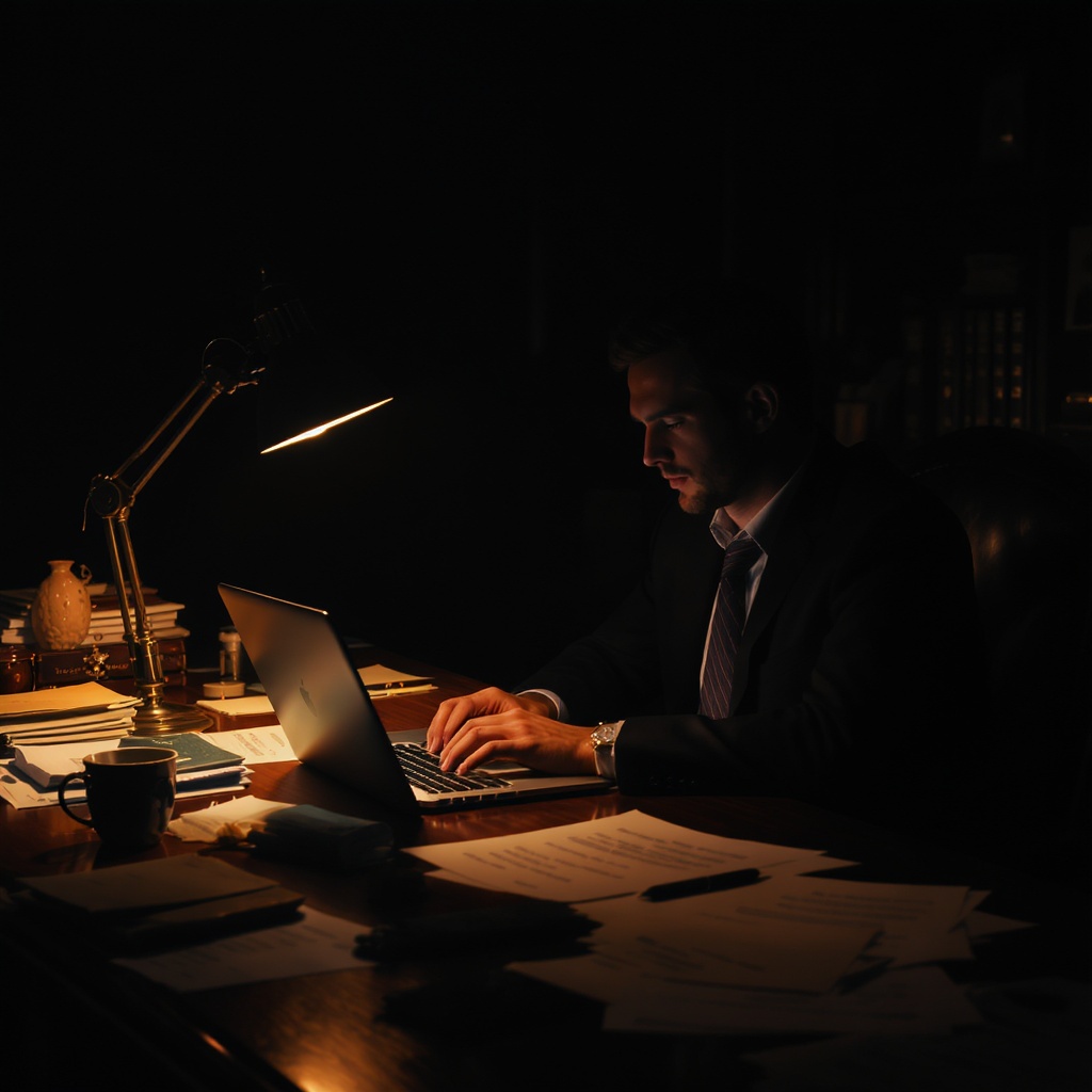 Solo attorney working late