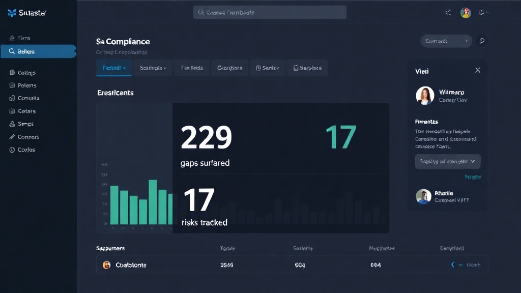 Compliance dashboard showing 290 gaps and 17 risks tracked