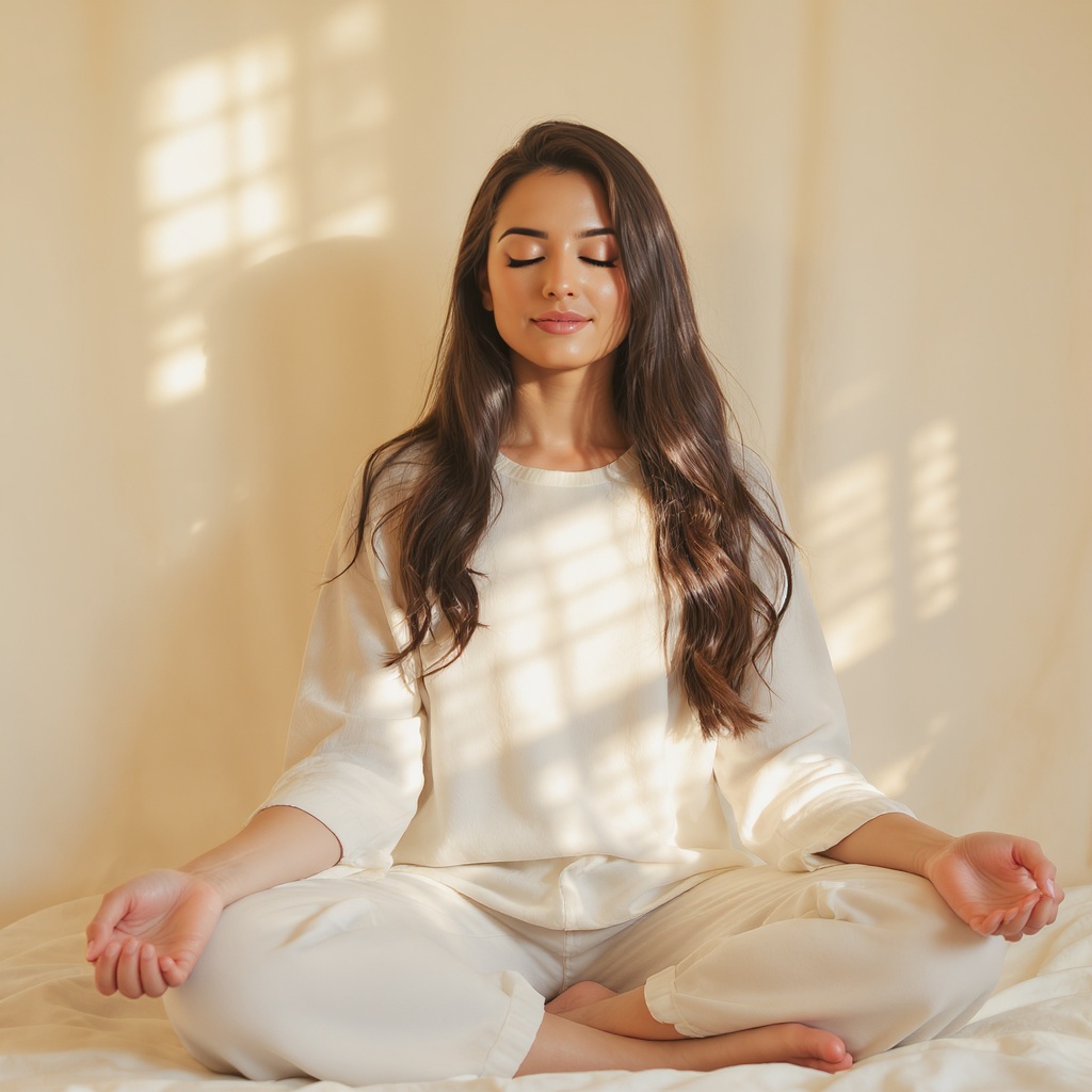Person in meditation, warm golden light