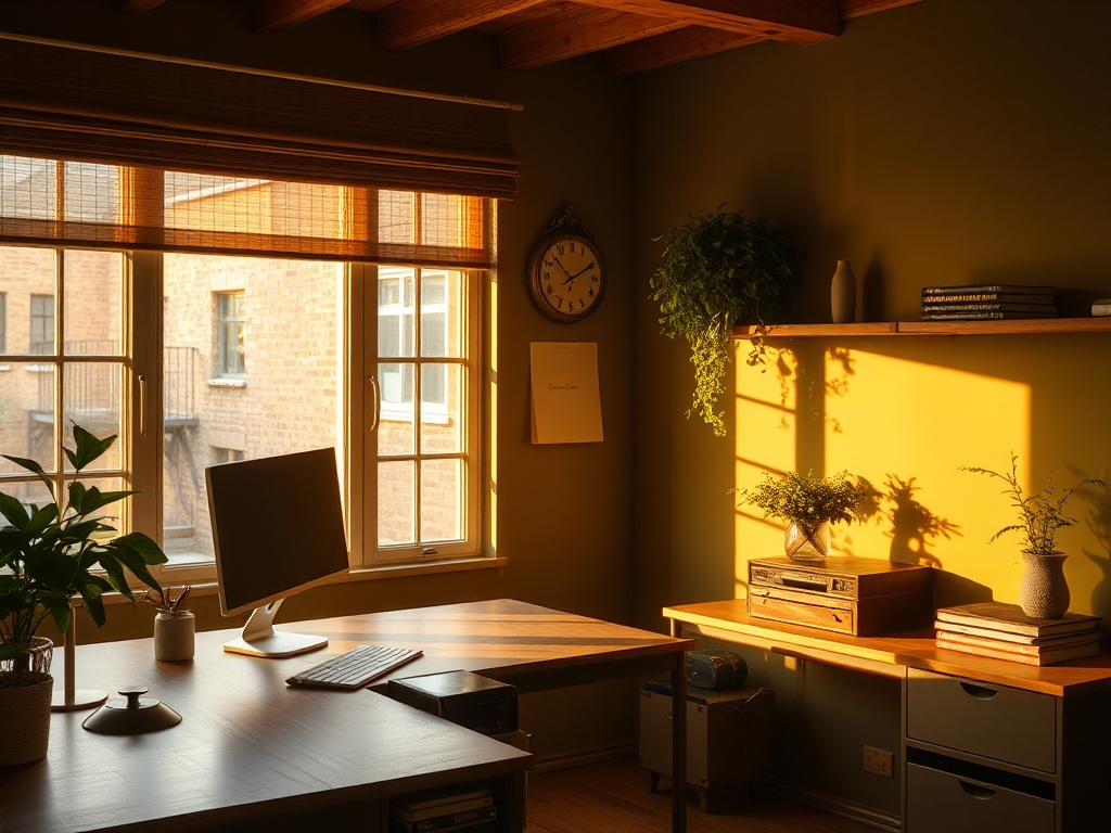 Warm olive-toned workspace at dawn with morning sun — a quiet place to read Coffee & Scripture