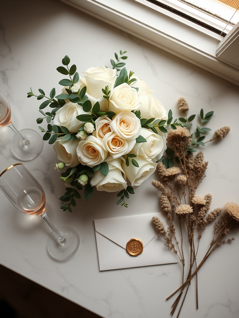 Wedding detail flat lay — editorial style