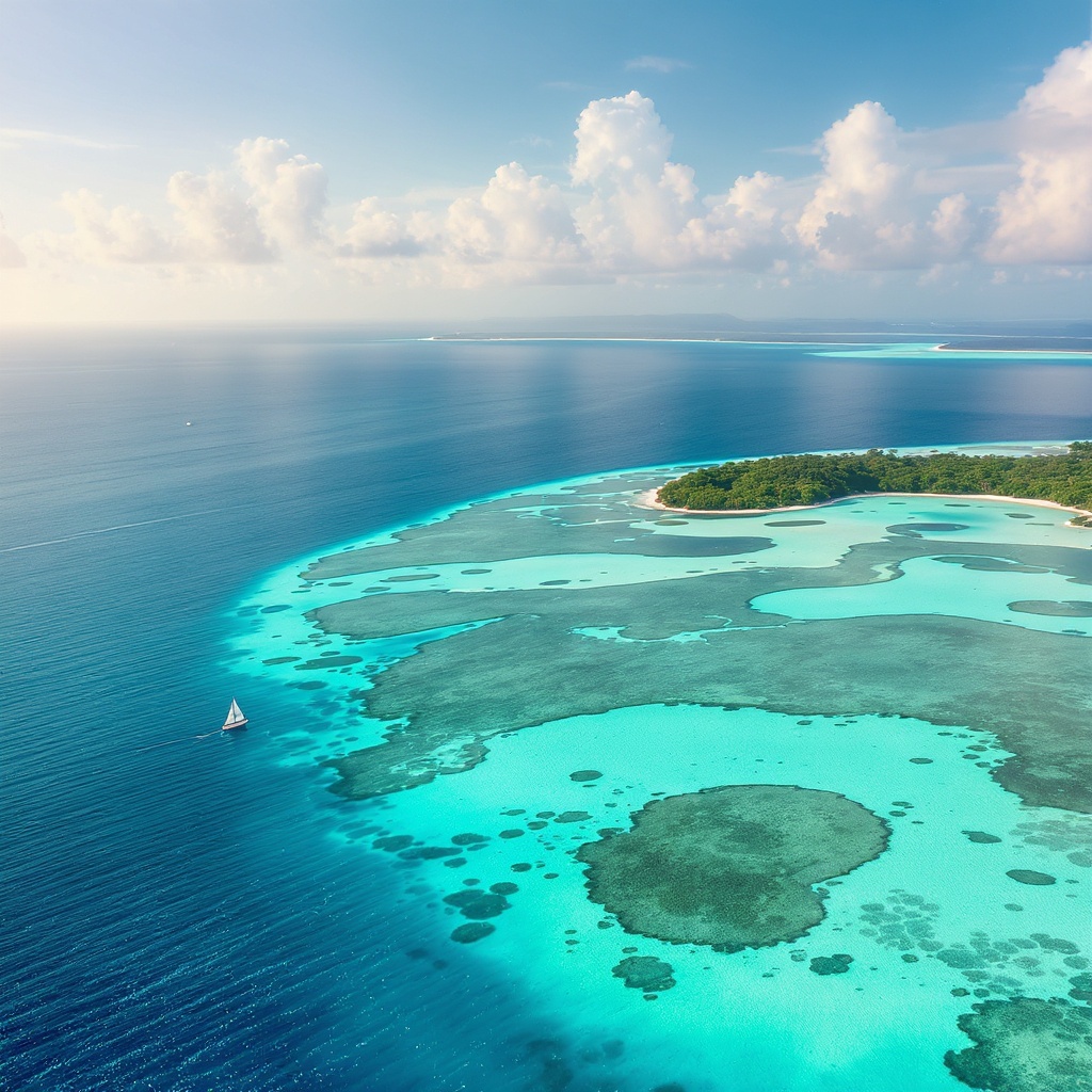 Aerial view of the Belize Barrier Reef — turquoise water, cayes, and coral